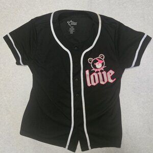 Blessed Queen Button Down Shirt Womens 2X Black Love Hurts Short Sleeve Top